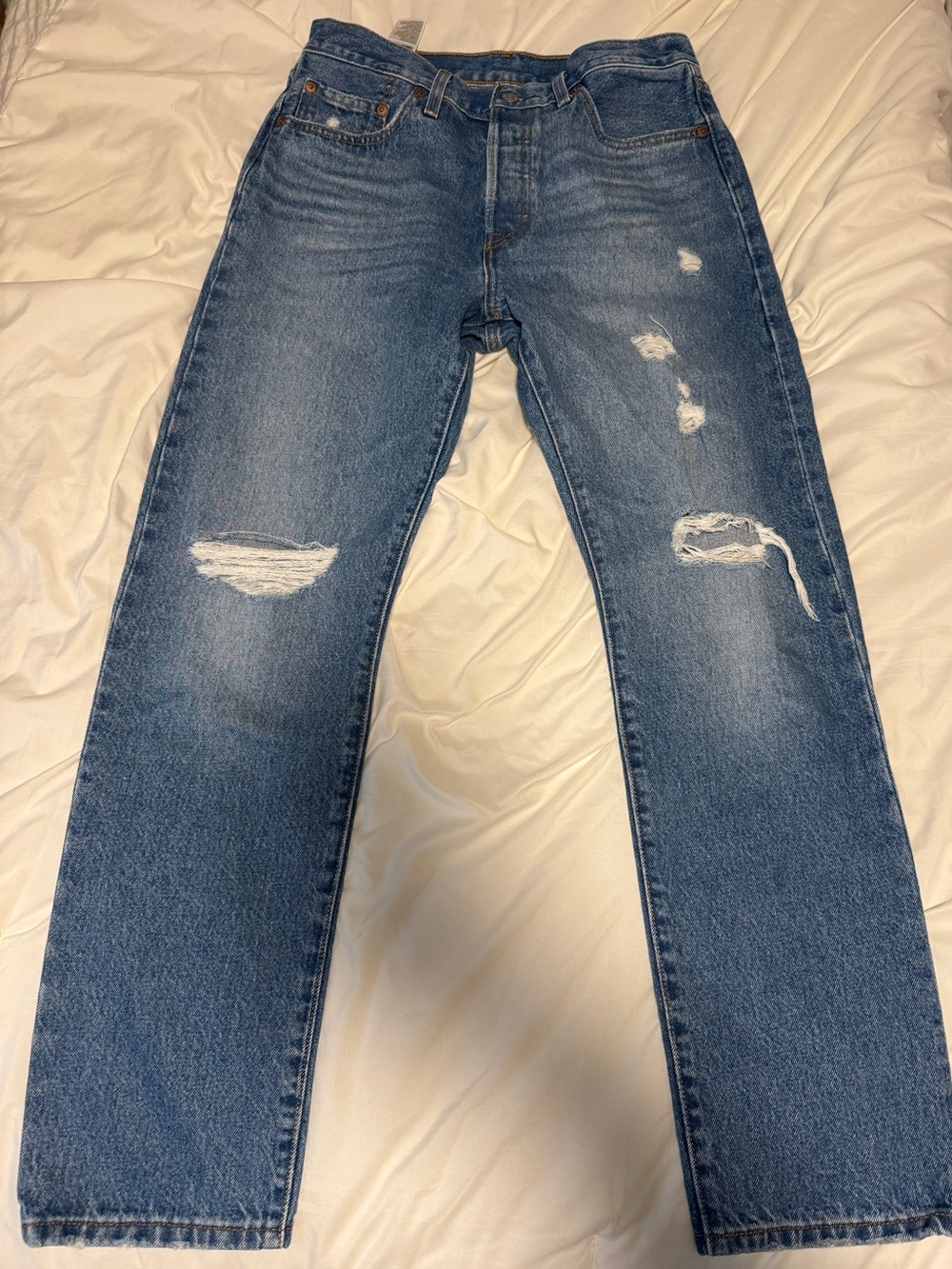 Levi’s Blue Distressed Straight-Leg Jeans